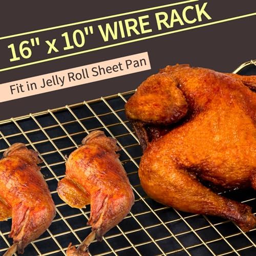 Briout Cooling Rack for Cooking and Baking, 16" x 10" Wire Rack, Gold - Image 3