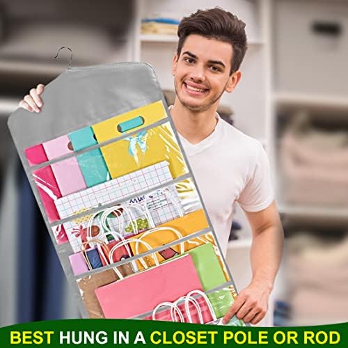 ProPik Hanging Double Sided Gift Bag Storage Organizer with Multiple Front and Back Pockets - Organize Your Gift Wrap, Tissue Paper, and Paper Bags 38 x 16 Inch PVC (Gray) - Image 6