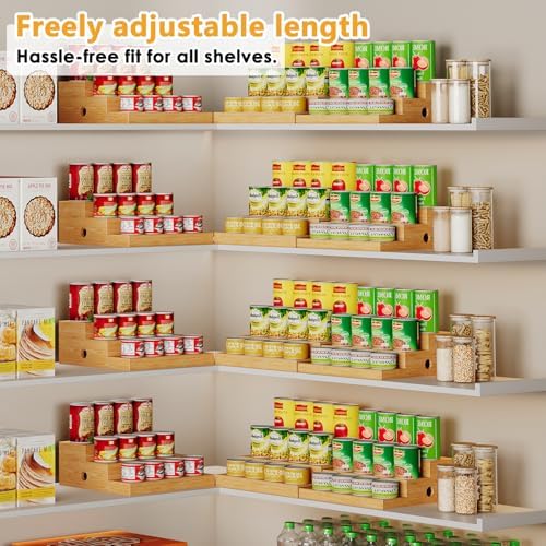 2-Pack Expandable Bamboo Can Organizer for Pantry Display, Holds 48 Cans - Image 4