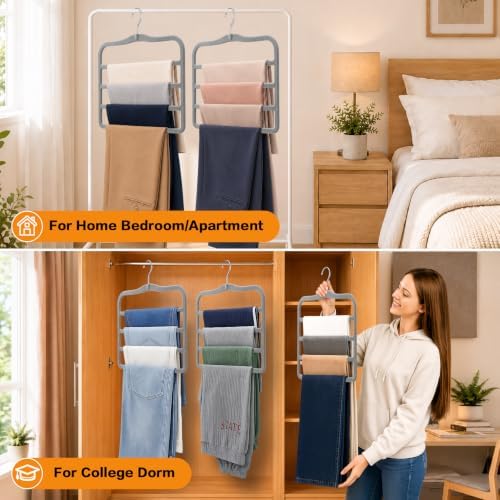 Velvet Pants Hangers Space Saving, 2-Pack Multi-Tier Closet Organizers,Grey - Image 5
