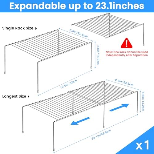 Tomorotec Expandable Kitchen Cabinet Organizer Stainless Steel Shelf Silver - Image 2