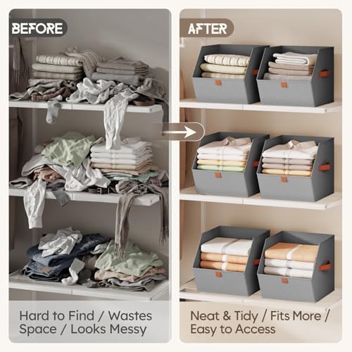 Homsorout Fabric Closet Storage Cubes - 8 Pack Square Storage Bins with Dual Handles for Clothes, Towels, Toys, Cube Storage Organizers for Bedroom, Nursery, Shelves, Closet, Small Spaces, Grey - Image 3
