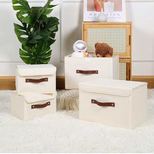 ANMINY Fabric Storage Box Bins with Lids, Beige, 13"x9"x7.9", 2 Pack - Image 6