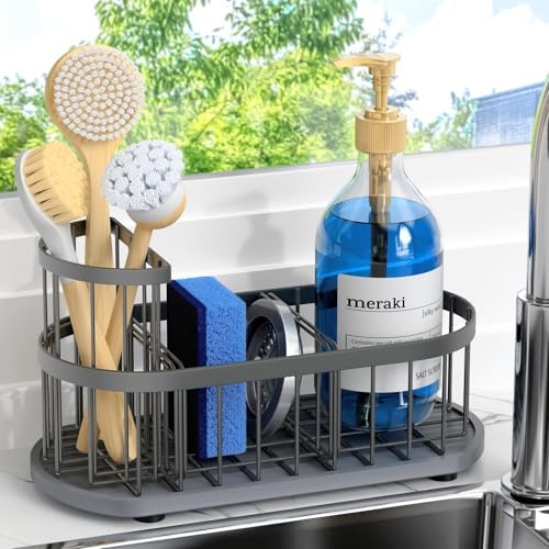 Sink Caddy Sponge Holder for Kitchen with Stone Drying Mat & Brush Holder by HOKEMOM