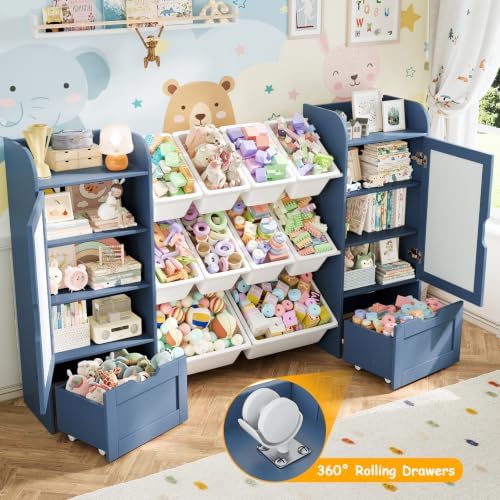 66" W 5-in-1 Kids Bookshelf and Toy Storage with Magnetic Drawing Boards - Image 6