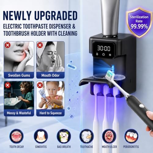 Automatic Toothpaste Dispenser, Wall Mounted Smart Cleaning Toothbrush Holder with 3 Toothpaste Slots, Electric Toothpaste Dispenser for Kids and Adults - Image 2