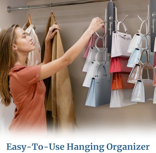 Purse Hanger, 4 Pack Purse Organizer for Closet with 32 Hooks for Heavy Bags, Sturdy Bag Storage, Rotatable Handbag Holder, Purse Rack Space Saving Backpack Hanging Closet Organizer Hangers, Black - Image 2