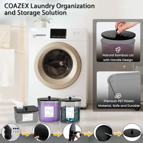 COAZEX 3 Pack Black Laundry Powder Container & Dryer Sheet Holder,Black Lid - Image 4