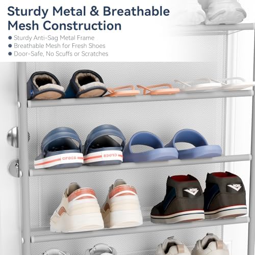 Whitmor 36 Pair Over The Door Shoe Organizer, 12 Tier Hanging Shoe Organizer, Heavy Duty Metal & Mesh Shoe Holder, Hanging Shoe Rack for Closet Organizer & Storage, 74"H x 21.7"W x 7.5"D, Grey - Image 5