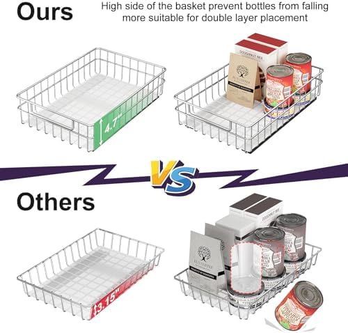 Stainless Steel Pull Out Cabinet Organizer(11.8"W x 16.5"D x 4.7"H)-1 Pack, Minimalist Design Frame, Full-Extension Slide Rails, Easy Installation for Pantry Organizers or Kitchen Cabinet Organizer - Image 7