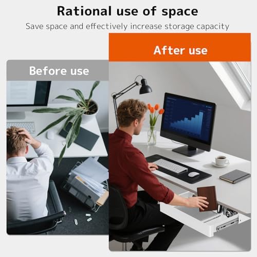 PUTORSEN Under Desk Storage Drawer 15.74" Wide - Smooth Slide Out Organizer for Standing Desk & Home Office,Max Load 17.6 lbs,Quiet Glide, White - Image 6