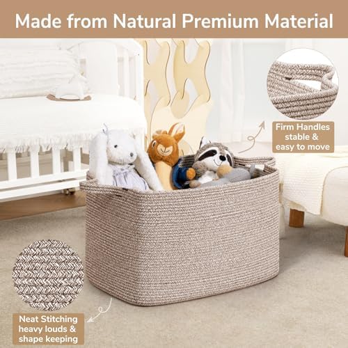 Goodpick 85L Large Woven Rope Blanket Basket, Rectangle, Brown - Image 6