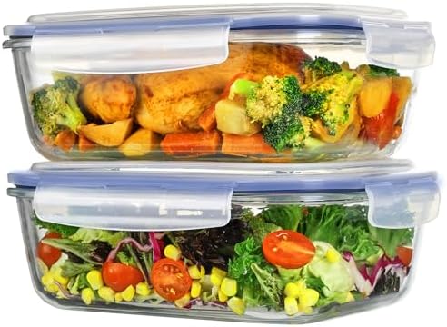 Vtopmart 2Pack 2260ml/76.4oz Extra Large Glass Storage Containers, Blue by Vtopmart