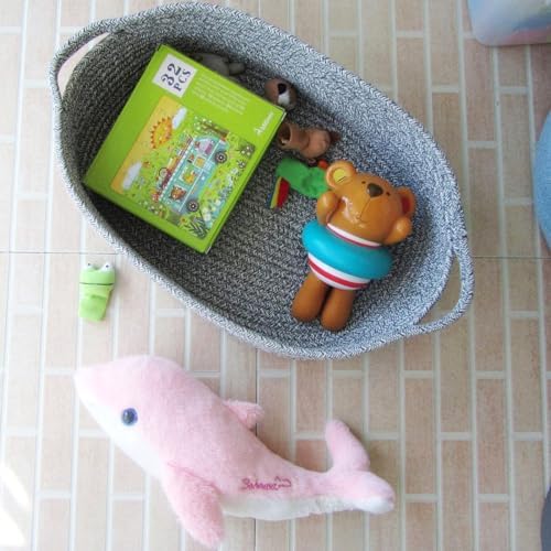 Woven Cotton Rope Storage Basket, Cube Changing Table Organizer for Closet Towels, Baby Nursery Bin, Small Dog Cat Toy Box, Gift Baskets empty (14.5"x 11"x 5") by CIKI HOME - Image 3