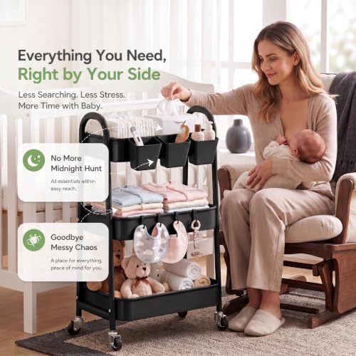 Heavy Duty 3 Tier Rolling Cart Metal with Wheels,Three Tiered Storage Carts - Image 4