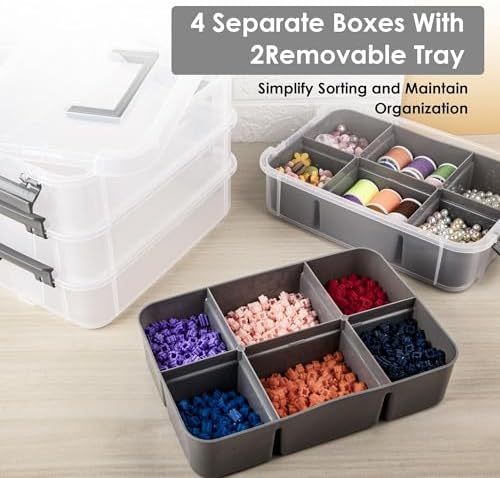 CraftGenes Craft Organizers and Storage, 4-Tier 10 Qt Box, 2 Trays, Grey - Image 2
