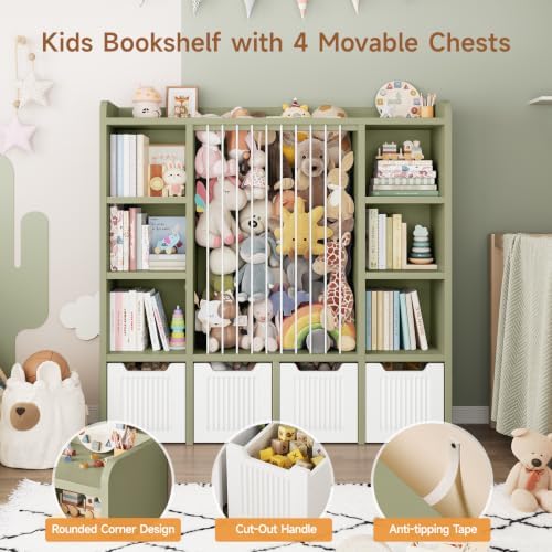 ONBRILL 3-in-1 Toy & Stuffed Animal Storage, 4 Movable Toy Chest, Green - Image 4