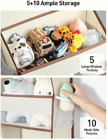 Yecaye 1 Pc 5 Tier Over the Door Organizer with 15 Pockets | 44lb Load Over the Door Storage | No Sagging Closet Organizers and Storage | Versatile Nursery Hanging Organizers for Home Dorm - Beige - Image 5