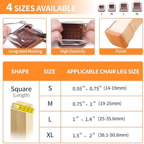 Ezprotekt 24 Pcs Small Clear Square Chair Leg Floor Protectors for Hardwood Floors, Silicone Felt Furniture Pads, Table Chair Leg Cups Covers, Bar Stool Leg Protectors Caps (S Fit: 3/5" to 7/10") - Image 2