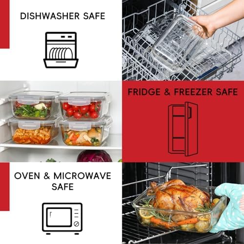 4 Pack 8 Cups/ 63oz Large Glass Storage Containers with Lids, Meal Prep Containers, Glass Food Storage with Airtight Lid for Baking, Leak Proof & Microwave, Oven Safe (4 Containers + 4 Lids) - Image 6