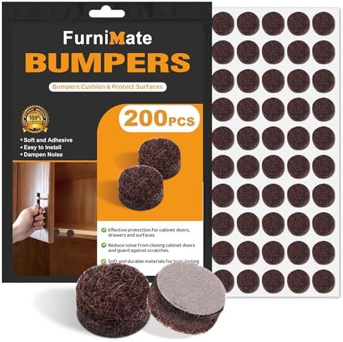 Felt Cabinet Door Bumpers - Small Felt Pads for Cabinet Doors, 3/8" Diameter 200PCS, 3mm Thick Self Adhesive Brown by FurniMate