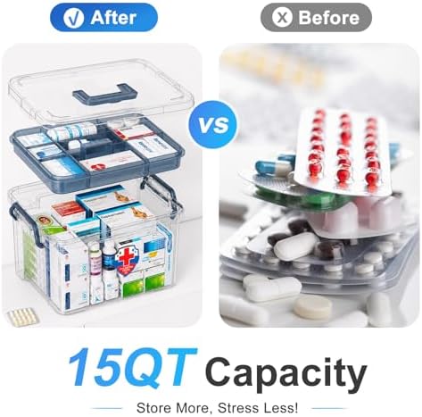 2 Pack Clear Medicine Organizer Box with Handle, Plastic Medicine Container with Tray First Aid Box Empty, Thickened Medicine Storage Organizer Multipurpose Medication Organizer Storage, Blue - Image 4