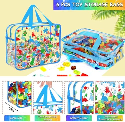 6 Packs Large Toy Storage Bags with Labels, Reusable Clear PVC Storage Bag, Travel Waterproof Organizer Bags (Blue-cute pattern) - Image 3