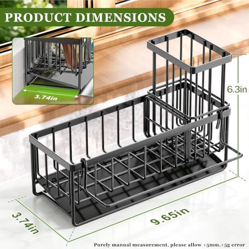 Sponge Holder for Kitchen Sink, Kitchen Sink Caddy, Kitchen Sink Sponge Holder, Dish Sponge Holder, Kitchen Sink Organizer for Sponge, Dish Brush, Scrubber(9.65" x 3.74" x 6.3", Black) - Image 2