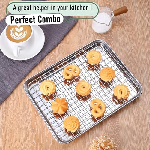 Homikit Cookie Sheet with Rack Set (1 Sheet Pan+1 Cooling Rack),10 x 8 Inch - Image 3