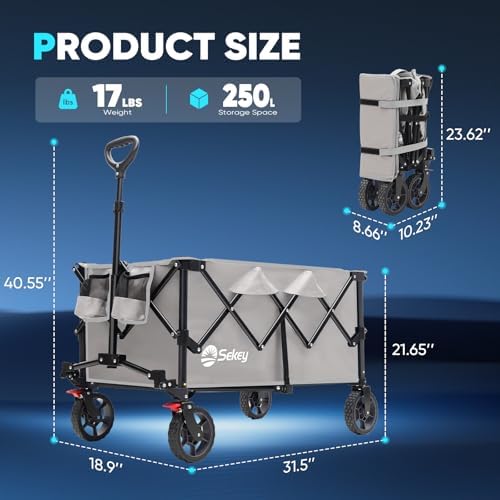 Sekey Collapsible Wagon, 300 lb Capacity, 29 in Cargo Bed, Compact Fold - Image 2