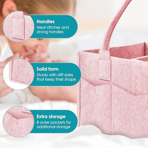 Cute Castle 2 Pack Diaper Caddy Organizer - Portable Baby Caddy Organizer with Handle, Nursery Storage Bin and Car Organizer for Girls, Boys - Baby Gift Basket - Pink - Image 7