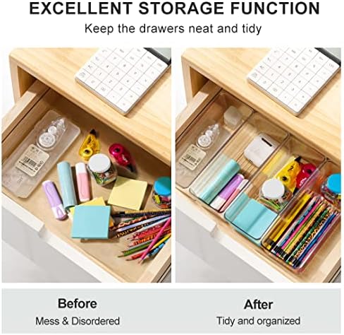 Hudgan 8 Pack Clear Plastic Drawer Organizer Bins Set, Stackable Cutlery Storage Bins Trays for Organizing Kitchen, Bathroom, Office, Crafts, Gadgets, Cabinet Supplies - Image 4