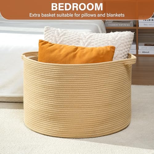 Foldable Laundry Hamper Basket with Collapsible Handle Cotton Rope Soft Woven Fabric Storage Organizer Clothes Toys Nursery Bedroom Dorm Space Saving Bin (Camel, 80L(21.7"D x 13.8"H)) - Image 5