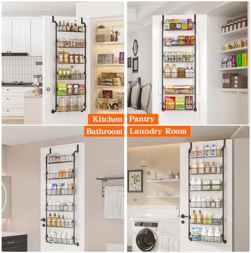 MIAOLI Over the Door Pantry Organizers and Storage, 6-Tier Spice Rack, Home & Kitchen Storage Shelves for Cabinet, Large Capacity Hanging Seasoning Organizer, Laundry Room Organization, Black - Image 7
