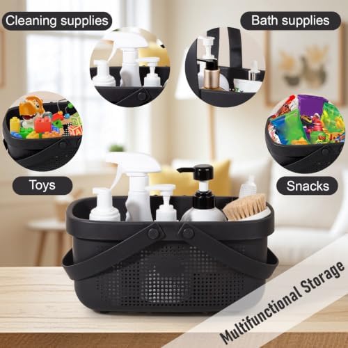 Portable Shower Caddy Basket with Handles Plastic Storage Basket Black - Image 3
