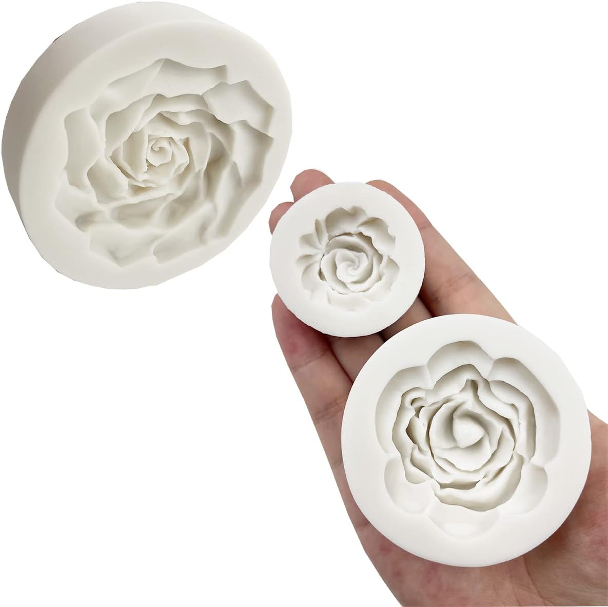 3D Rose Flower Fondant Silicone Molds, Set of 3 (3 rose flower)