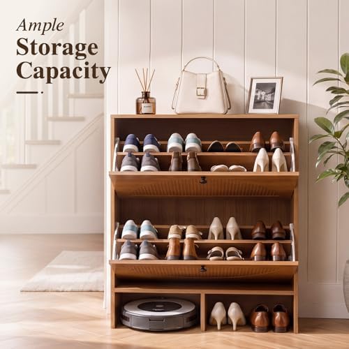Shoe Cabinet with 2 Flip Drawers, Narrow Shoe Storage Cabinet for Entryway - Image 6