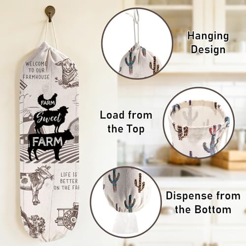 2Pcs Farmhouse Plastic Bag Holder for Kitchen Essentials, Reusable Hanging Grocery Bag Organizer, Washable Large Grocery Trash Bags Storage Dispenser, Farmhouse Home Decor - Image 4