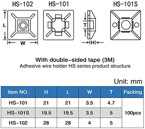 XHF 100 PCS 3/4" Black Self Adhesive Cable Zip Tie Mounts Wire Cable Clips Holders Management Anchors Organizer Holders Squares(HS-101S) - Image 6