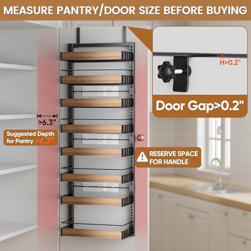 POKIPO 8 Tier Over The Door Pantry Organizer, 2 IN 1 Wall Mount or Hanging Spice Rack Seasoning Shelves with Adjustable Basket, Back of Door Organizer and Storage for Kitchen Cabinet and Room Closet - Image 3