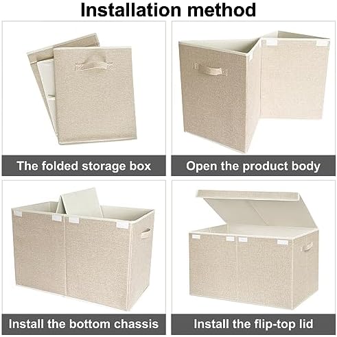 Large Toy Box Chest Storage with Lid - Collapsible Kids Toys Boxes Organizer Bins Baskets with Handles for Boys, Girls, Nursery, Playroom, Clothes, Blanket, Bedroom(Beige) - Image 5