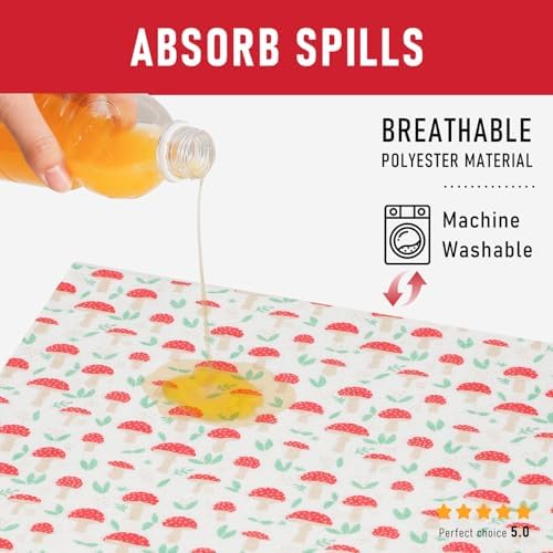 Cooyes 12 Pack Cloth Shelf Liners for Kitchen Cabinets, 12" × 24", Non-Slip Refrigerator Liners Machine Washable, Crisper Drawer Mats for Glass Shelves and Freezers, (Red Mushroom) - Image 5
