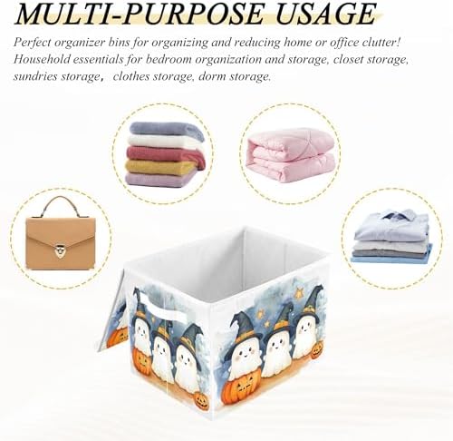 Cute Cartoon Ghosts Storage Bins with Lids and Carrying Handle,Foldable Storage Boxes Organizer Containers Baskets Cube with Cover for Home Bedroom Closet Office - Image 7