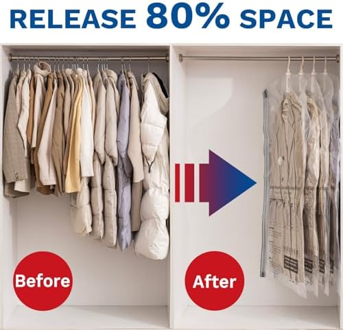 Hanging Vacuum Storage Bags, Space Saver for Clothing, 4 Long with Pump - Image 2