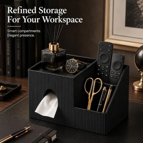 GORESE Square Tissue Box Cover with Storage Tray, Leather Tissue Box Holder - Image 6