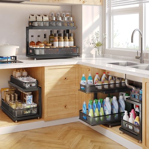 1 Pack-16"D Under Sink Storage Organizer with 2-Tier Slide Out Drawer, Sophisticated Mesh Pull Out Shelf for Kitchen & Bathroom, Fits Small Items, Upgraded Arched Track for Smooth Gliding-Black - Image 7