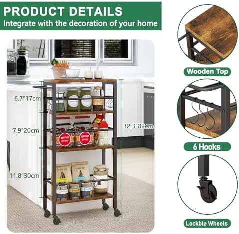 IBUYKE Slim Rolling Storage Cart, Kitchen Cart Utility Shelving UTMJ065H - Image 6