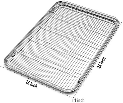 Large Set Baking Sheet and Cooling Rack Set, Bastwe 24L x 16W x 1H inch Professional Bakeware, Healthy & Nontoxic & Rustproof & Easy Clean - Image 3