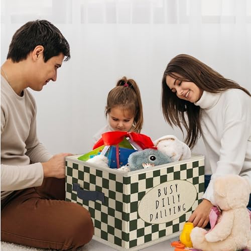 Funny Kids Playroom Foldable Storage Bins Box with Handles, Retro Neutral Checkered Collapsible Toys Books Clothes Organizer Basket for Kids Boys Girls Playroom Bedroom Bathroom - Image 4
