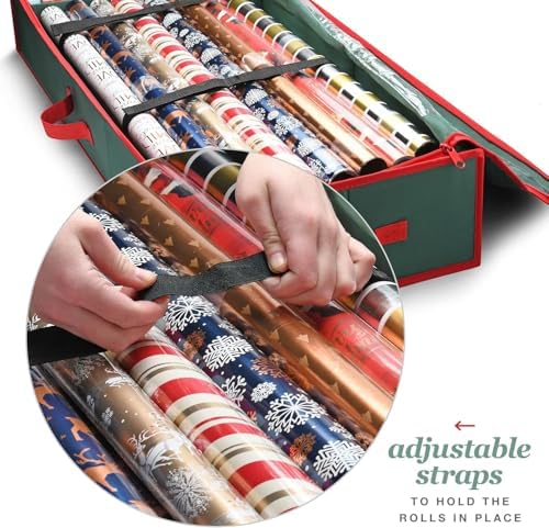 Premium Wrapping Paper Organizer Storage | Gift Wrap Holder With Extra Pockets for Christmas Decorations, Reinforced Handles, Heavy Duty, Ultra-Durable, Tear-Proof Fabric - Fits Up to 27 Rolls (Green) - Image 5